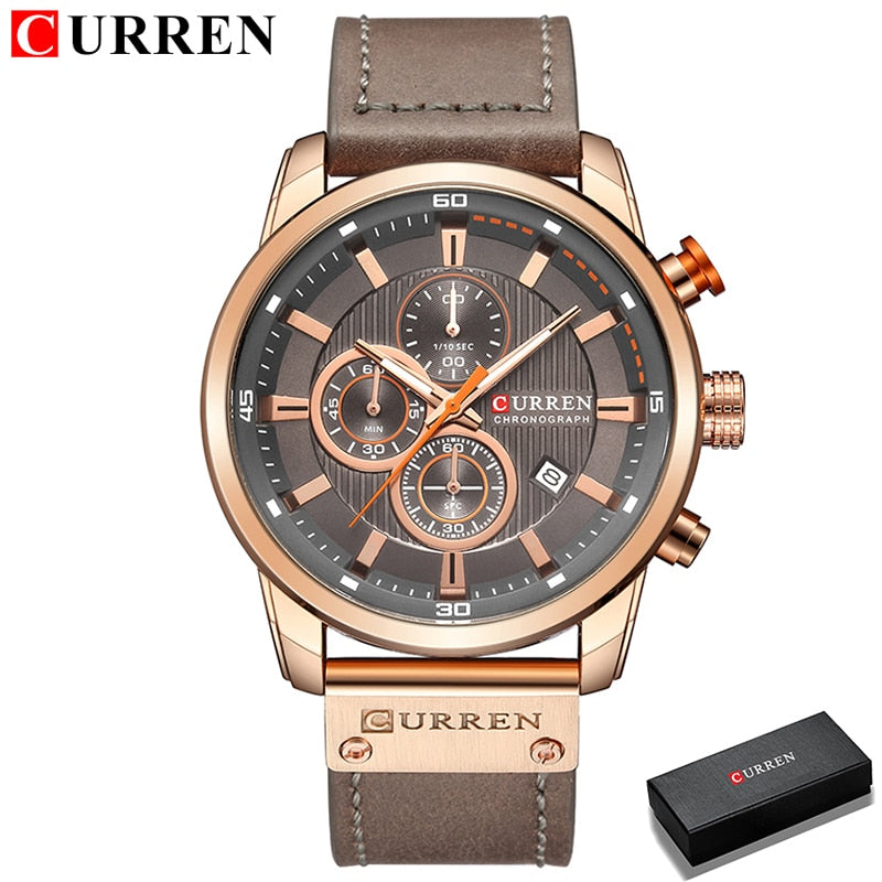 New Men Leather Sports Watches Men's Army Military Quartz Wristwatch Chronograph Male Clock Relogio Masculino