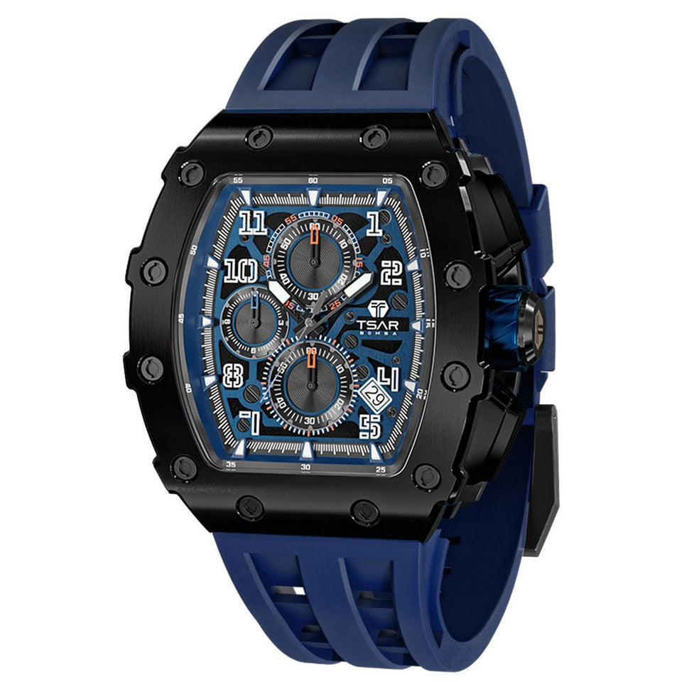 Men Watch Top Brand Luxury Tonneau Clock 50M Waterproof Stainless Steel Wristwatch Sport Chronograph Watch for Men