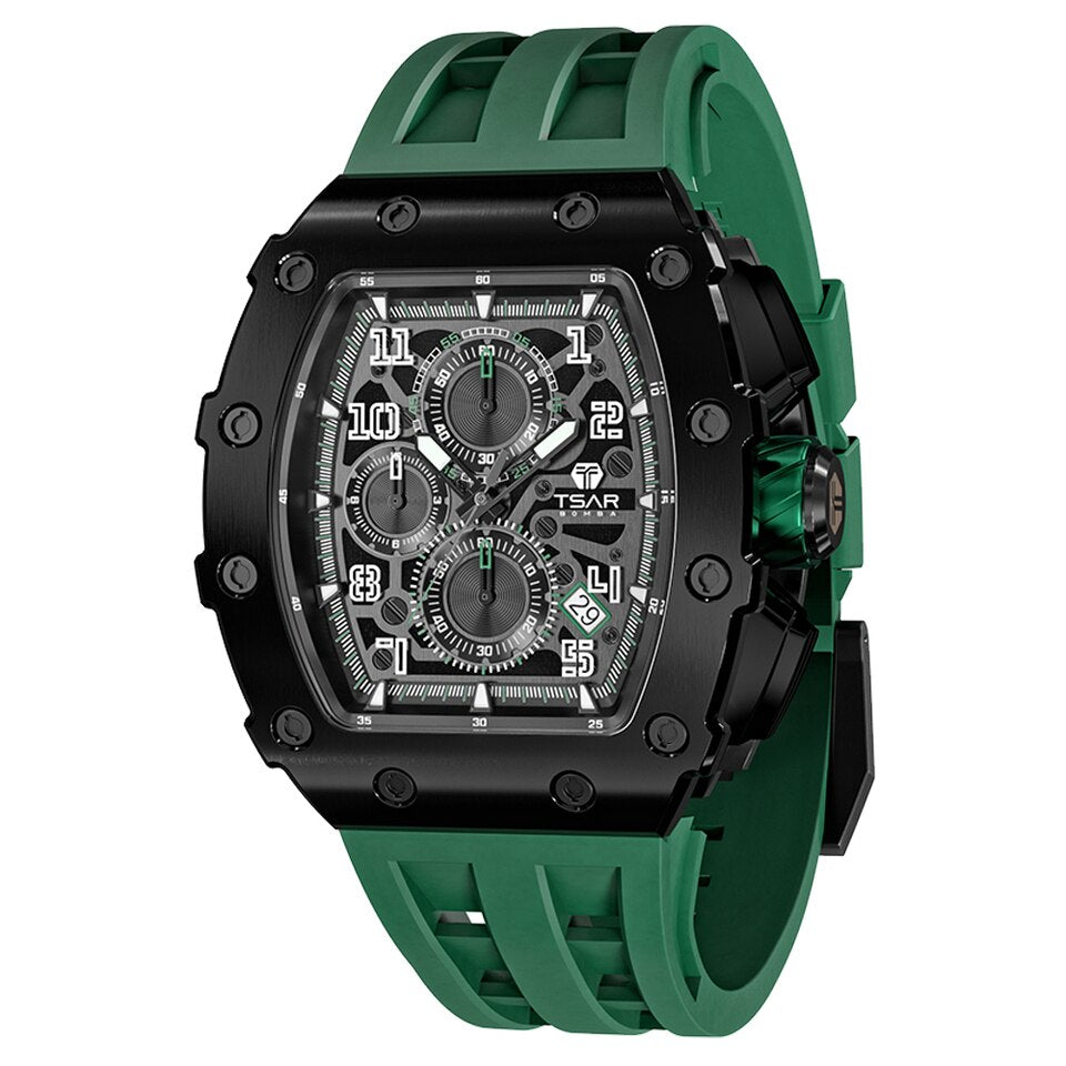 Men Luxury Brand Tonneau Design Waterproof Clock Stainless Steel Wristwatch Sport Chronograph Square Mens Watch