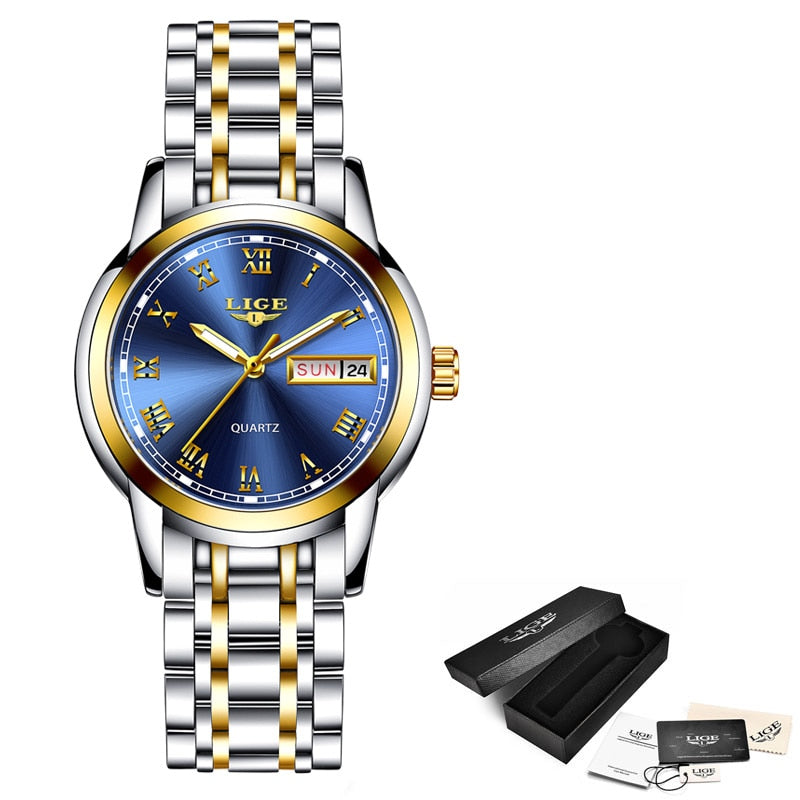 LIGE Women Watches Luxury Stainless Steel Watch for Women Fashion Casual Women Bracelet Watches Waterproof Ladies Wristwatches