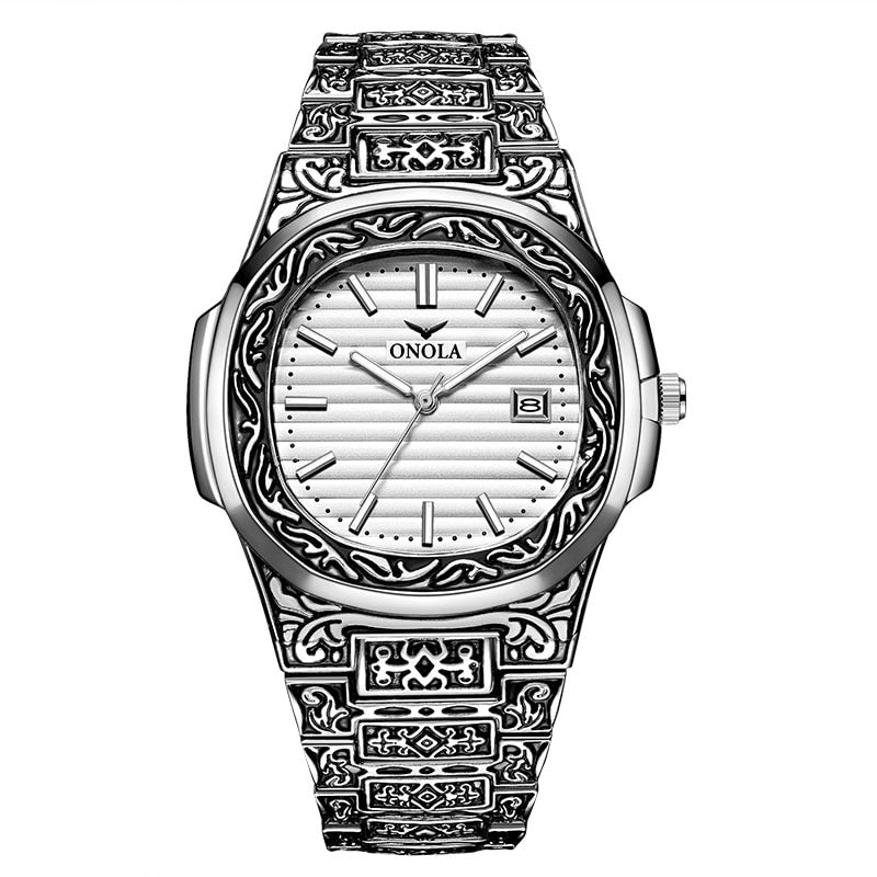 Quartz Watch Men Brand luxury Retro golden stainless steel watch men gold mens watch reloj hombre