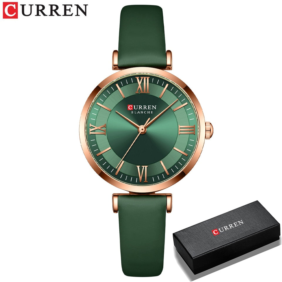 Women Quartz Leather Wristwatches Fashionable Classic Clock Montre femme green box