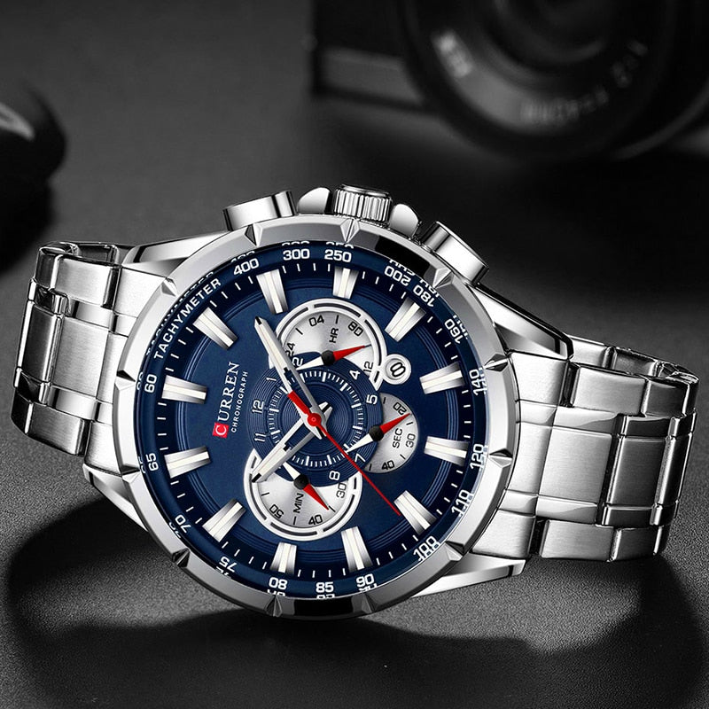 Wrist Watch Men Waterproof Chronograph Military Army Stainless Steel Male Clock Top Brand Luxury Man Sport Watches 8363