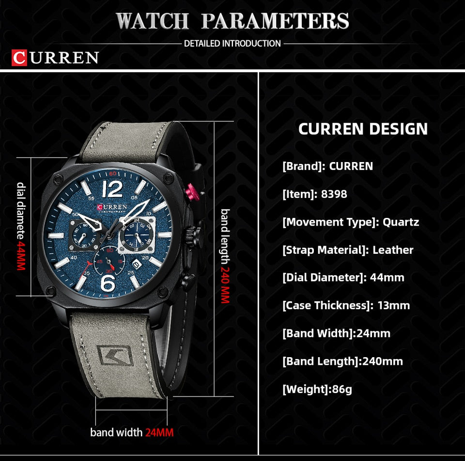 New Men Watch Fashion Waterproof Multi-function Chronograph Clock Leather Six Needle Calendar luminous Quartz Watches