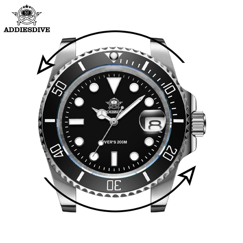 Addies Dive Men High Quality Watch 200m Waterproof Quartz Watch Ceramic Bezel Calendar Display C3 Super Luminous Watches