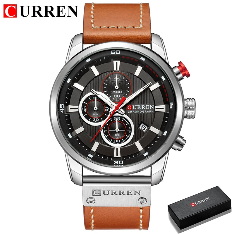 New Men Leather Sports Watches Men's Army Military Quartz Wristwatch Chronograph Male Clock Relogio Masculino