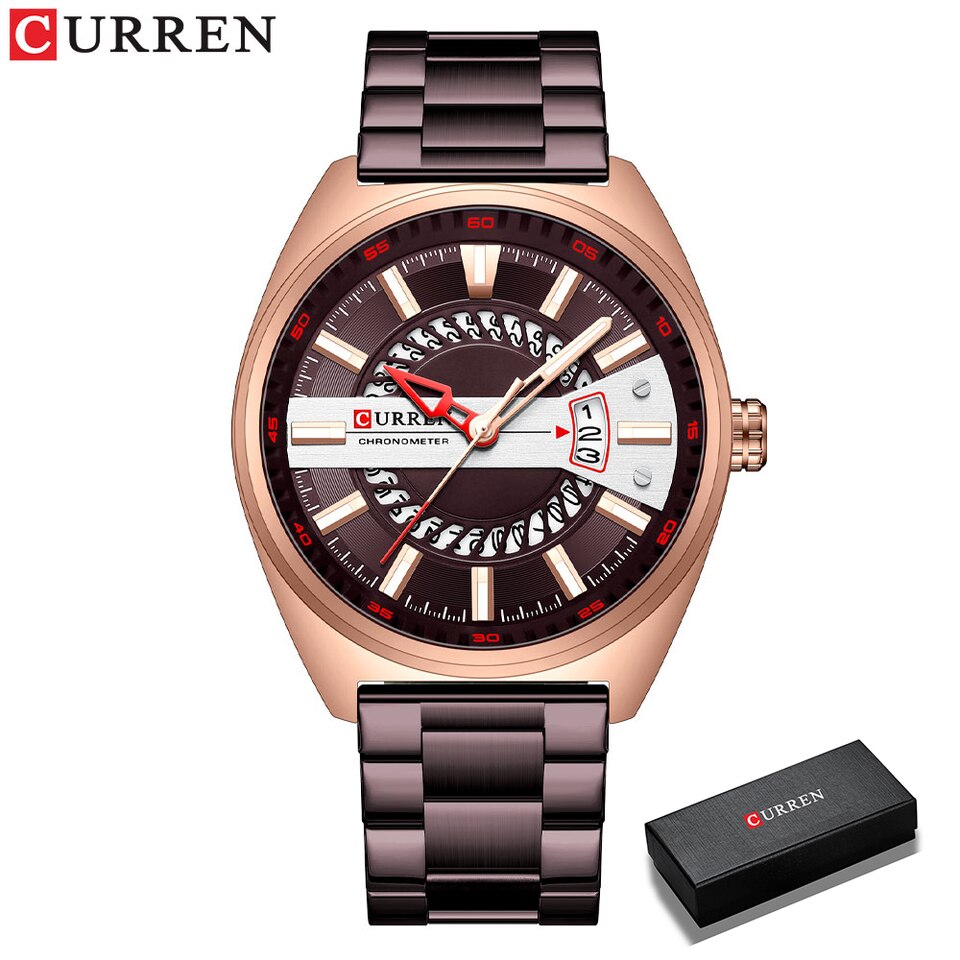 Men Watch Stainless Steel Band Luxury Quartz Wristwatches for Male Creative Design Golden Clock with Luminous