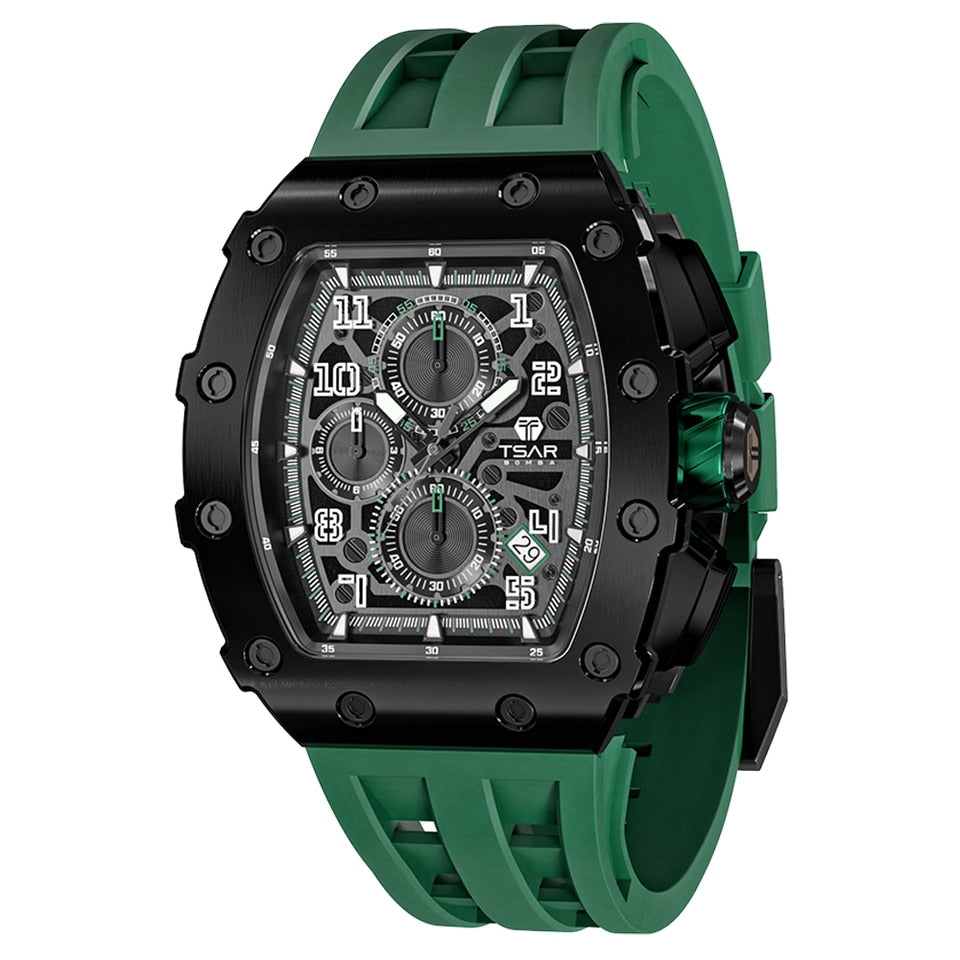 Men Watch Top Brand Luxury Tonneau Clock 50M Waterproof Stainless Steel Wristwatch Sport Chronograph Watch for Men