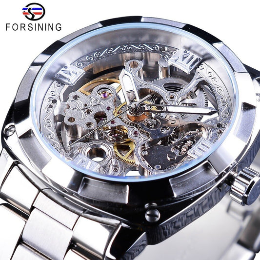 Men Automatic Mechanical Watch Top Brand Luxury Full Golden Luminous Hands Skeleton Clock