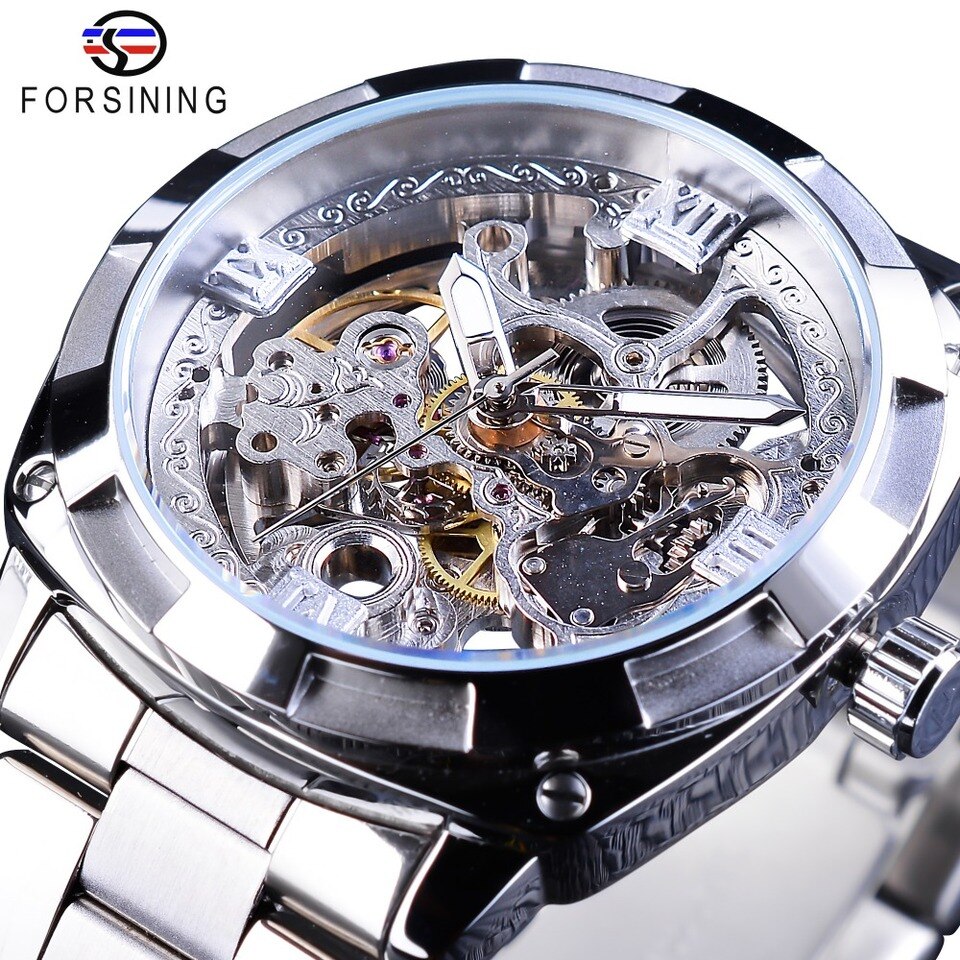 New Men Forsining Transparent Watch Retro Automatic Mechanical Watch Top Brand Luxury Full Golden Luminous Hands Skeleton Clock