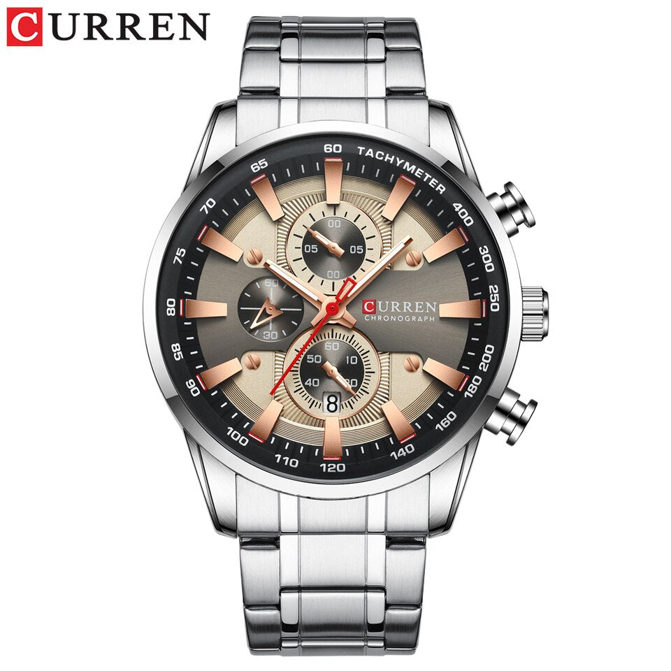 CURREN Man Watches Luxury Sporty Chronograph Wristwatches for Men Quartz Stainless Steel Band Clock Luminous Hands