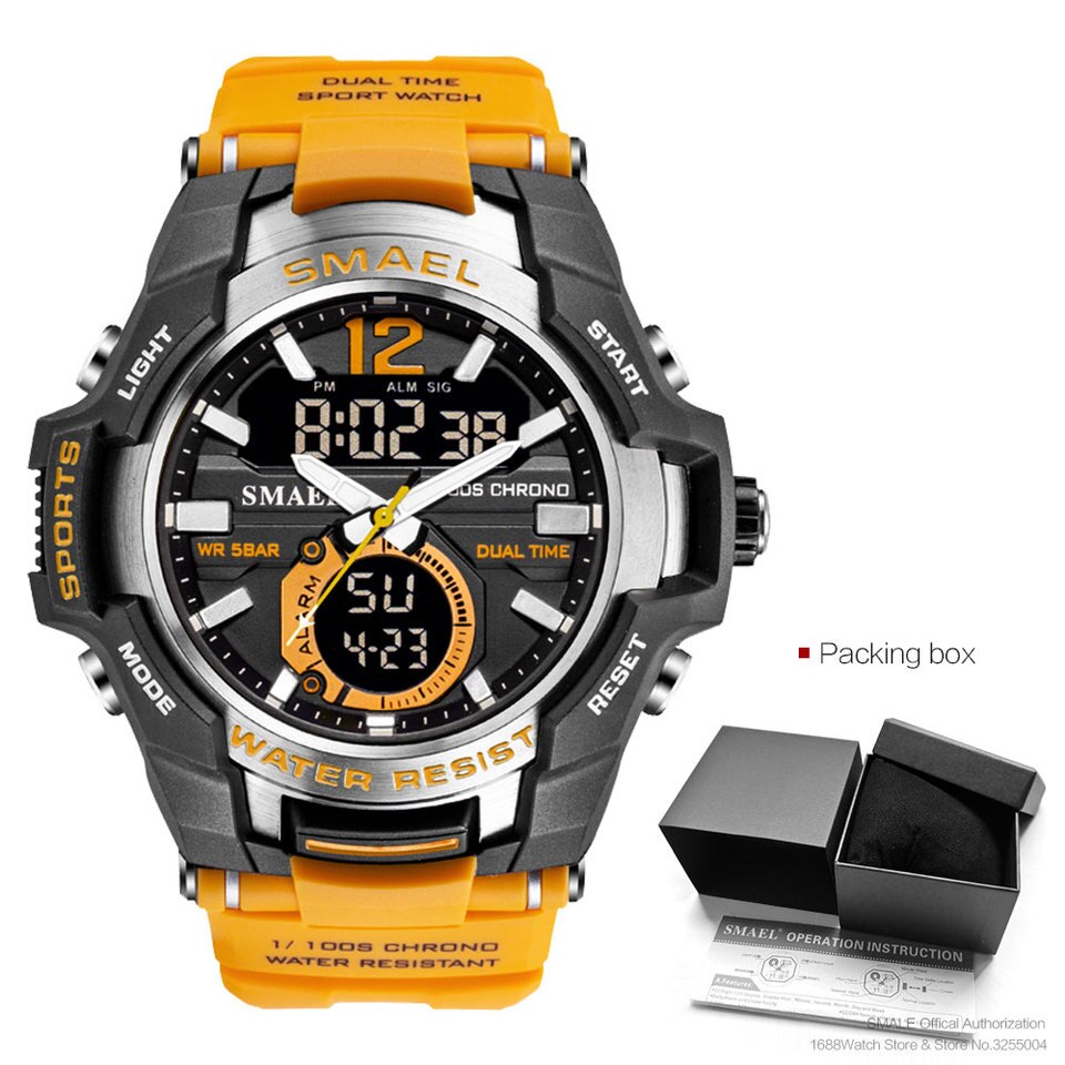 SMAEL Dual Time Army Sport Watch for Men Luminous Waterproof Quart Digital Wristwatch Alarm Clock LED Backlight Calendar 1805