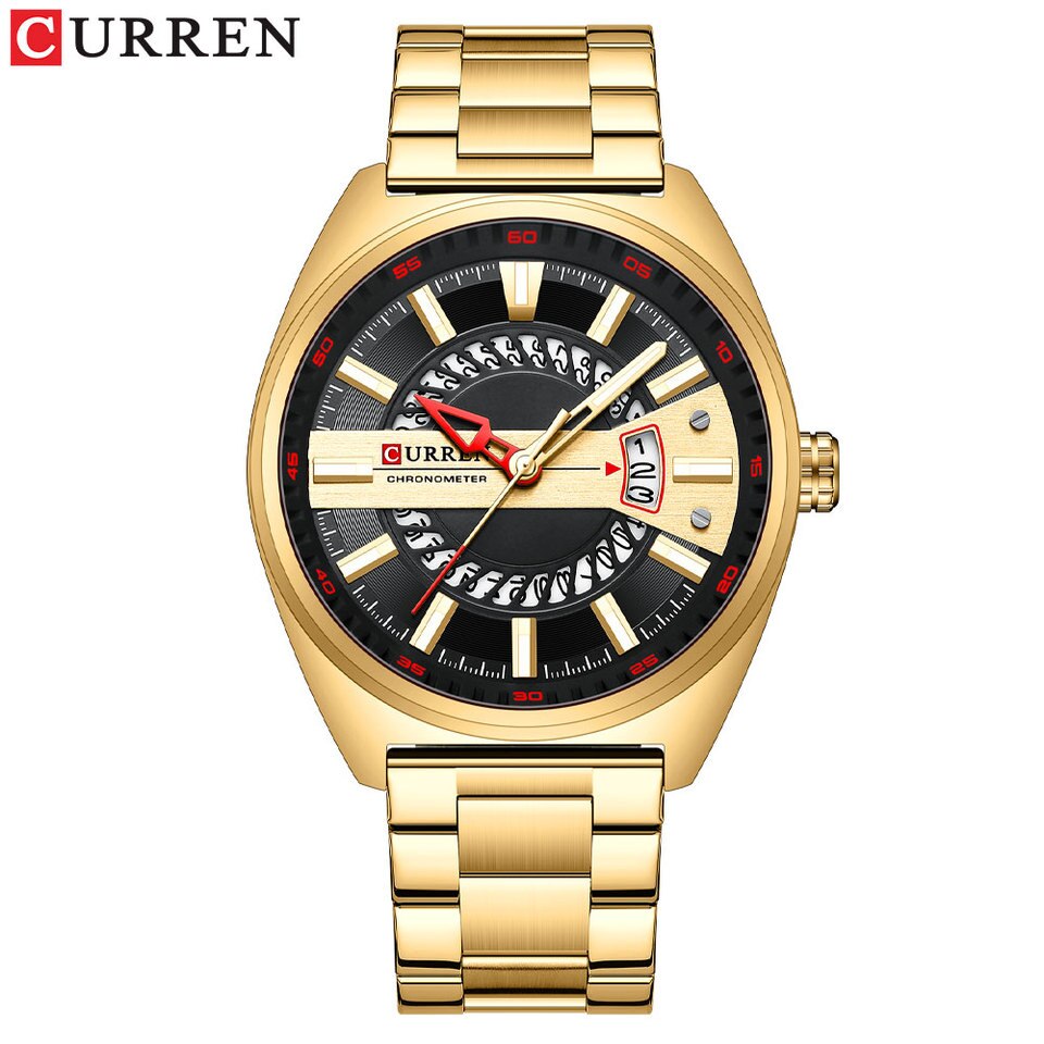 Men Watch Stainless Steel Band Luxury Quartz Wristwatches for Male Creative Design Golden Clock with Luminous golden