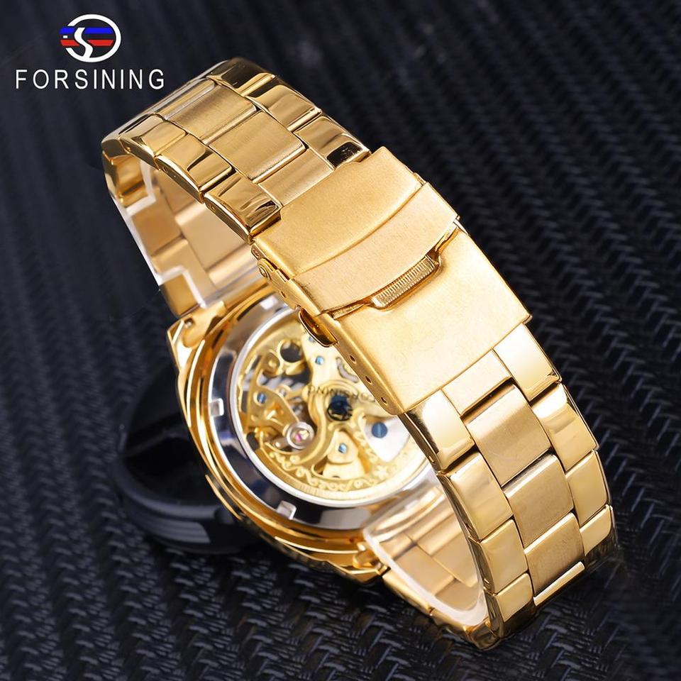 New Men Forsining Transparent Watch Retro Automatic Mechanical Watch Top Brand Luxury Full Golden Luminous Hands Skeleton Clock