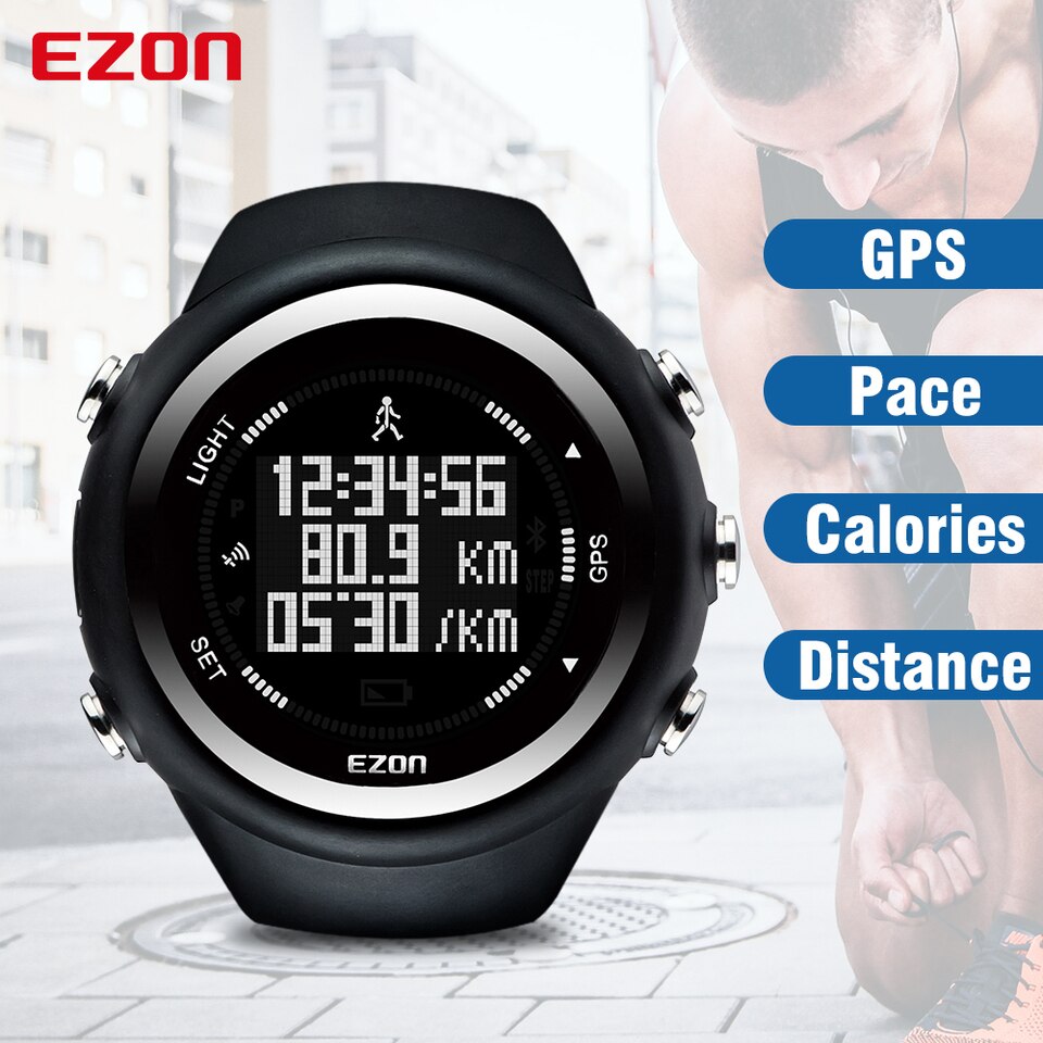 Men Digital Sport Wrist watch GPS Running Watch With Speed Pace Distance Calorie Burning Stopwatch 50M Waterproof EZON T031