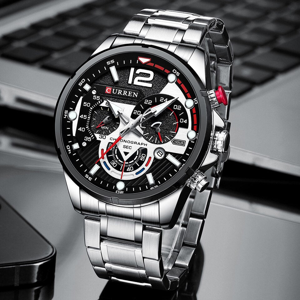 Casual Business Chronograph Waterproof Stainless Steel Watch Mens New Luxury Fashion Quartz Men Watches