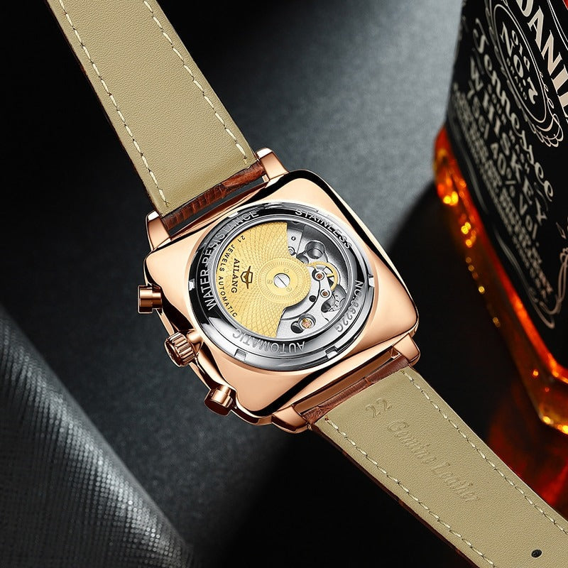 New Men Square Mechanical Watches Famous Brand Watch Montre Automatique Luxe Chronograph Square Large Dial Watch Hollow Waterproof Mens Fashion Watches