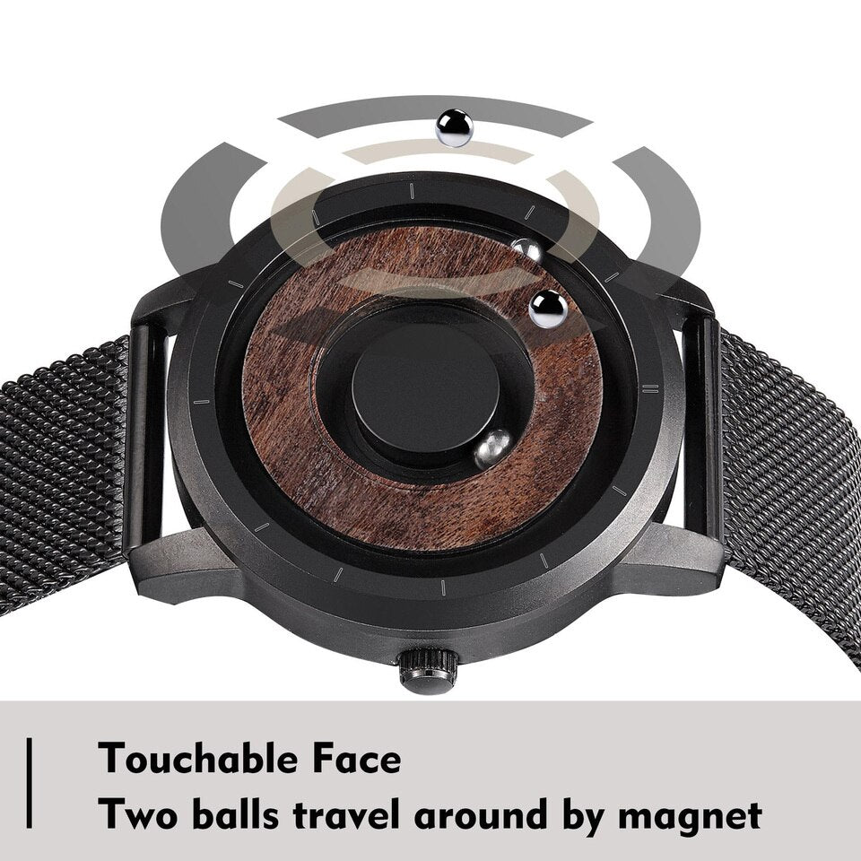 Original Magnetic Wooden Dial Fashion Casual Quartz Watch Simple Men Watch Stainless Steel Leather Strap