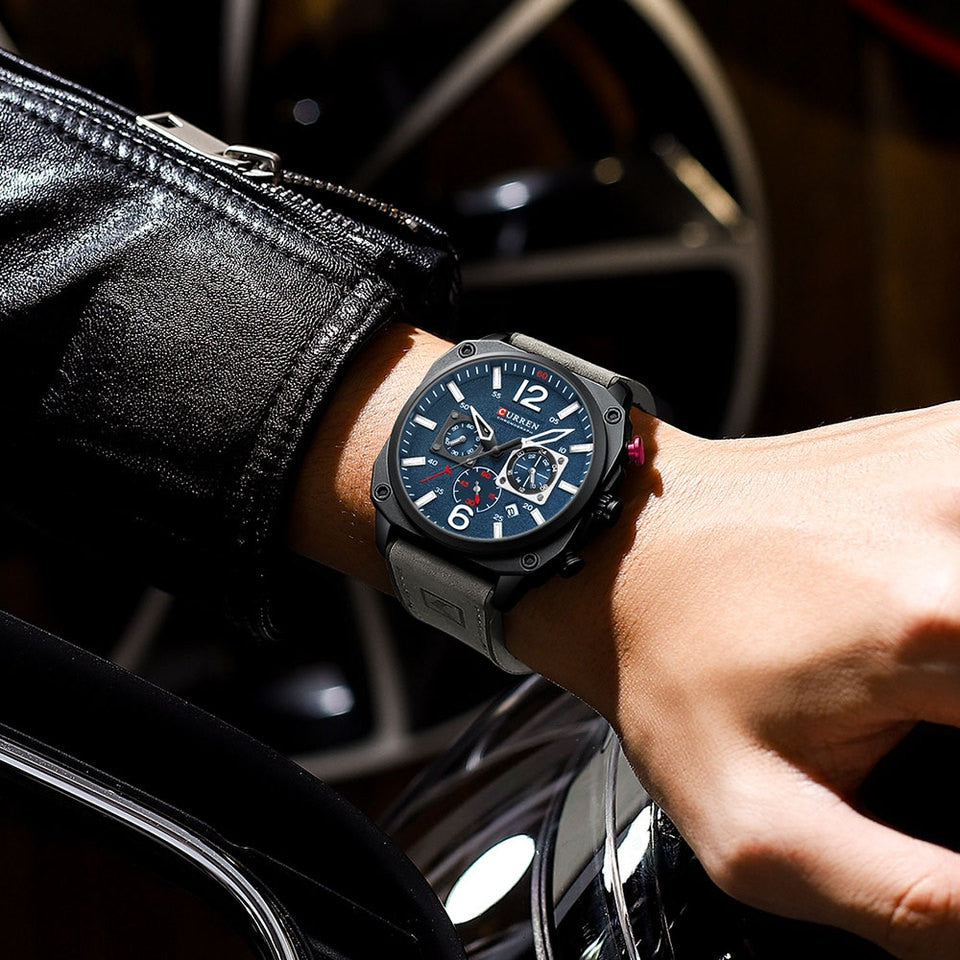 New Men Watch Fashion Waterproof Multi-function Chronograph Clock Leather Six Needle Calendar luminous Quartz Watches