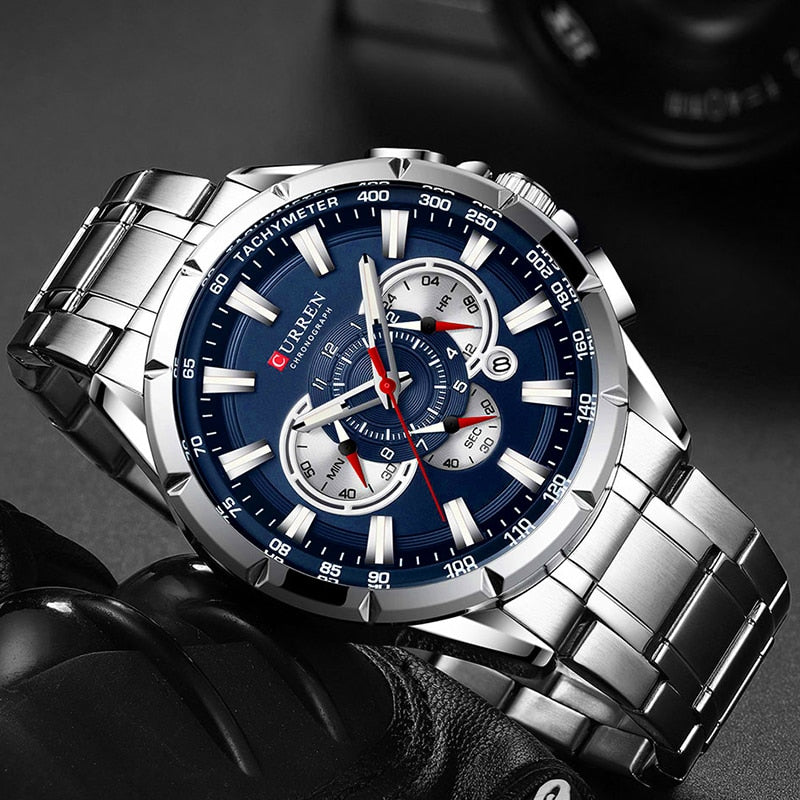 Wrist Watch Men Waterproof Chronograph Military Army Stainless Steel Male Clock Top Brand Luxury Man Sport Watches 8363