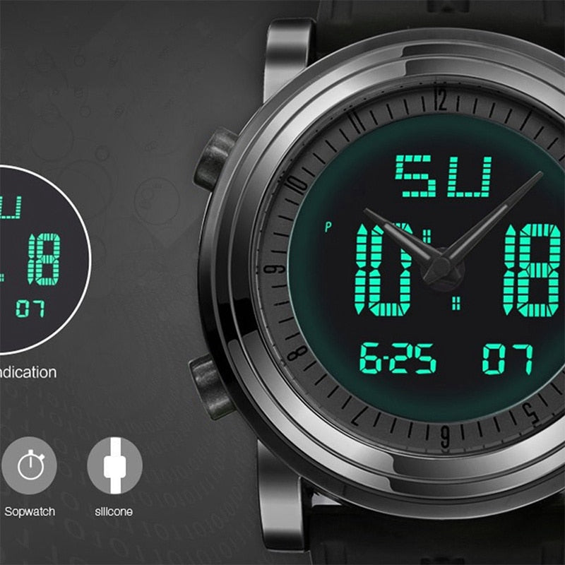 Sports Watches Men Dual Display Analog Digital LED Electronic Quartz Wristwatches Men Multifunctional Waterproof Watch