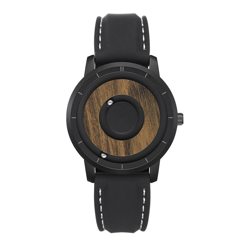 Original Magnetic Wooden Dial Fashion Casual Quartz Watch Simple Men Watch Stainless Steel Leather Strap