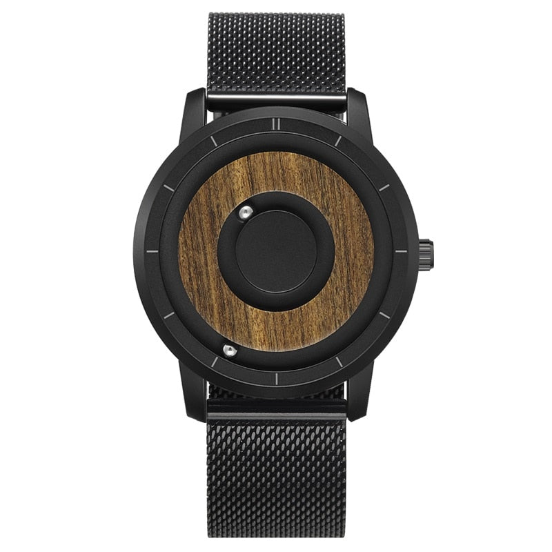 Original Magnetic Wooden Dial Fashion Casual Quartz Watch Simple Men Watch Stainless Steel Leather Strap