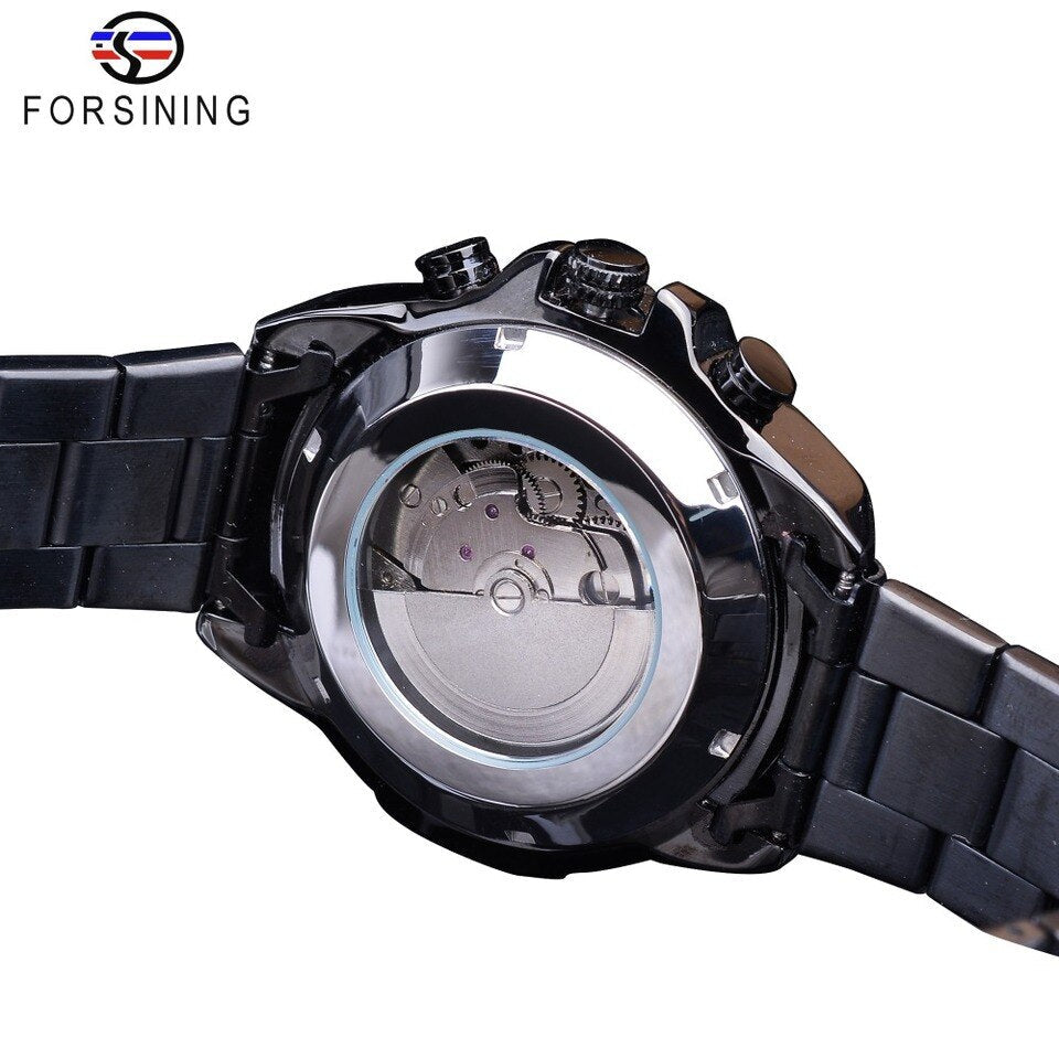 Forsining Three Dial Calendar Stainless Steel Men Mechanical Automatic Wrist Watches Brand Luxury Military Sport Male Clock