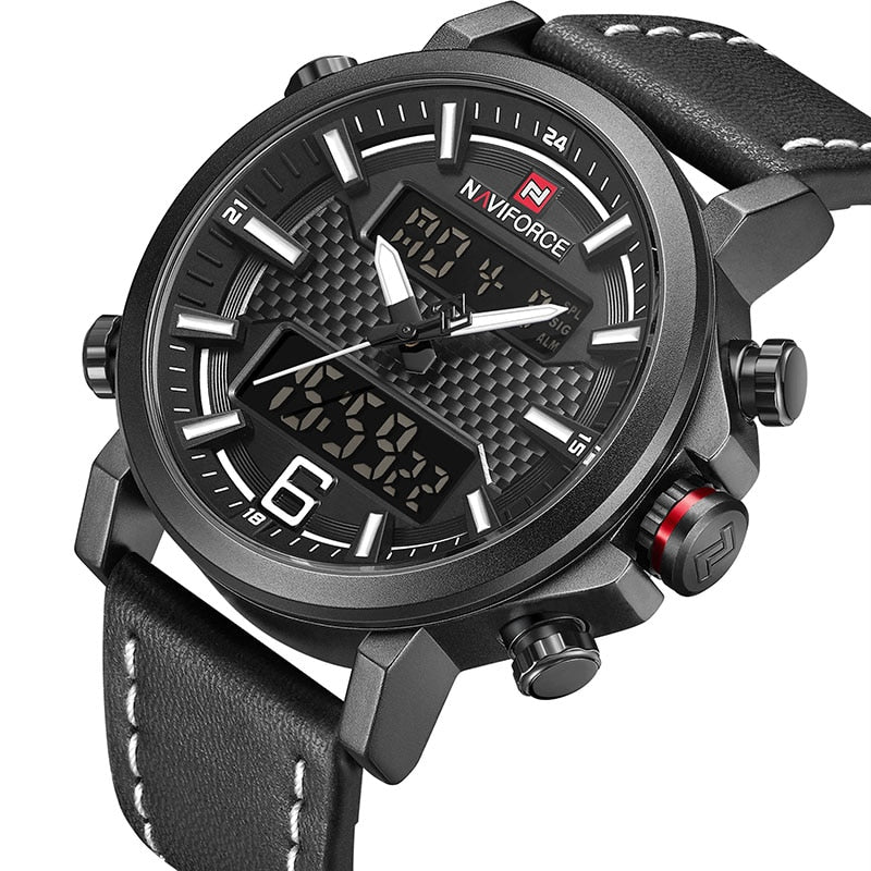 Men Sports Watches Men Quartz LED Digital Clock Top Brand Luxury Male Fashion Leather Waterproof Military Wrist Watch
