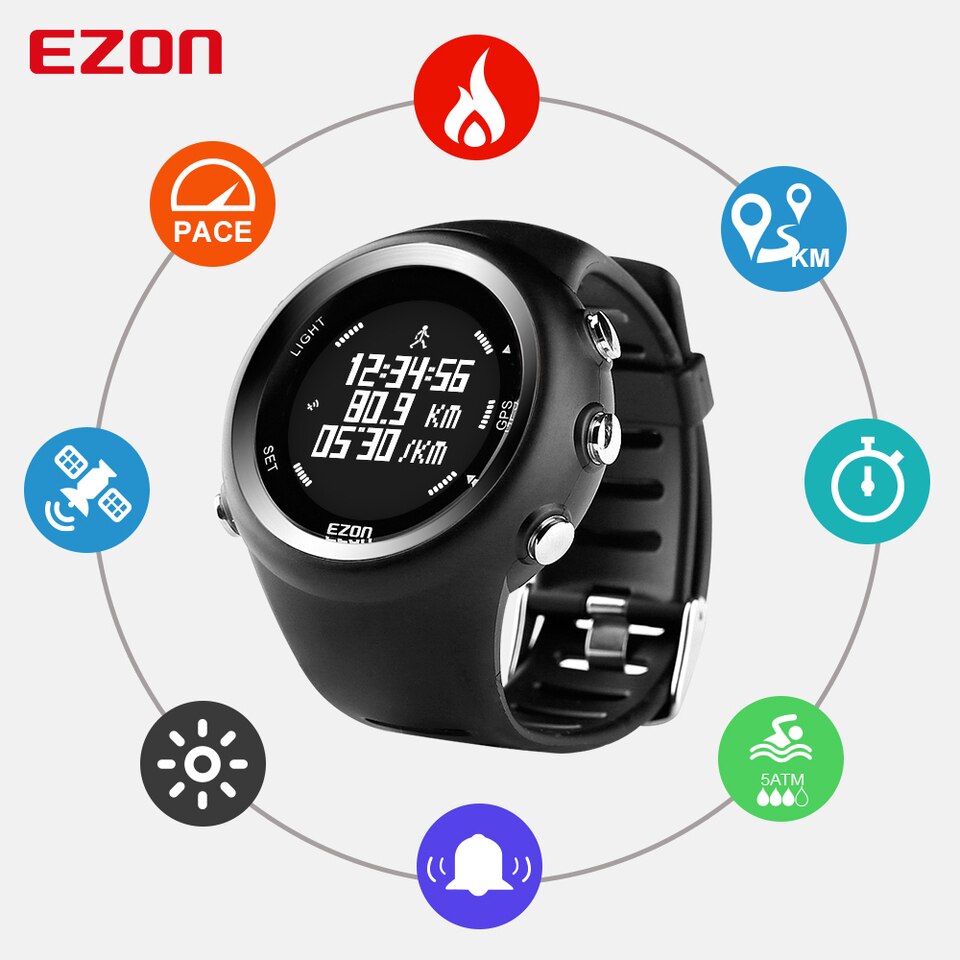 Men Digital Sport Wrist watch GPS Running Watch With Speed Pace Distance Calorie Burning Stopwatch 50M Waterproof EZON T031