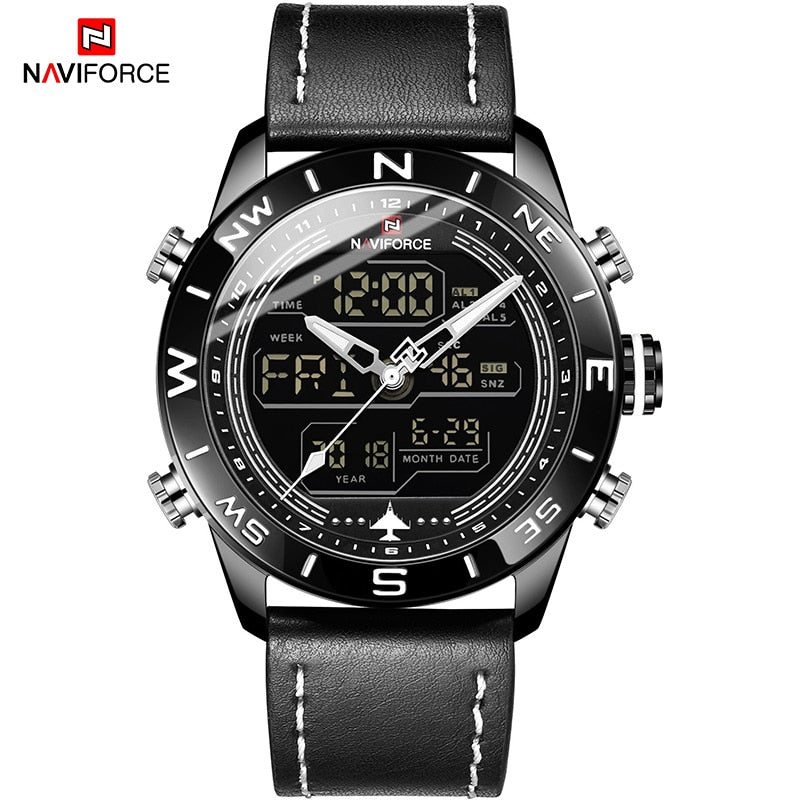 Luxury Brand Men NAVIFORCE 9144 Army Military Watch Digital Leather Sport waterproof Watches Quartz Men Clock Relogio Masculino