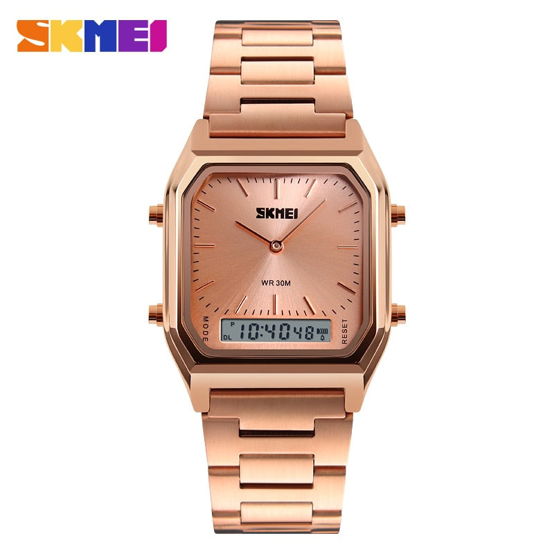 Men Digital Dual Time Sports Chronograph 3 bar Waterproof Quartz Wristwatches relogio masculino 1220 RoseGold, CN