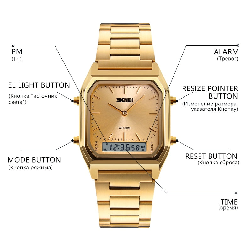Men Digital Dual Time Sports Chronograph 3 bar Waterproof Quartz Wristwatches relogio masculino 1220