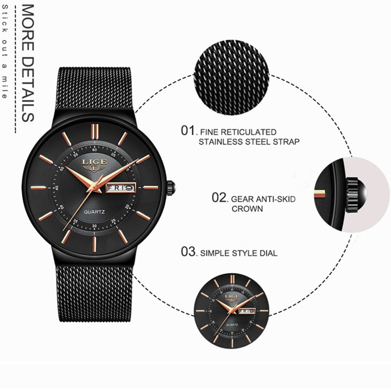 New Men Watches Waterproof Ultra Thin Date Clock Male Steel Strap Casual Quartz Watch Men Sports Wrist Watch