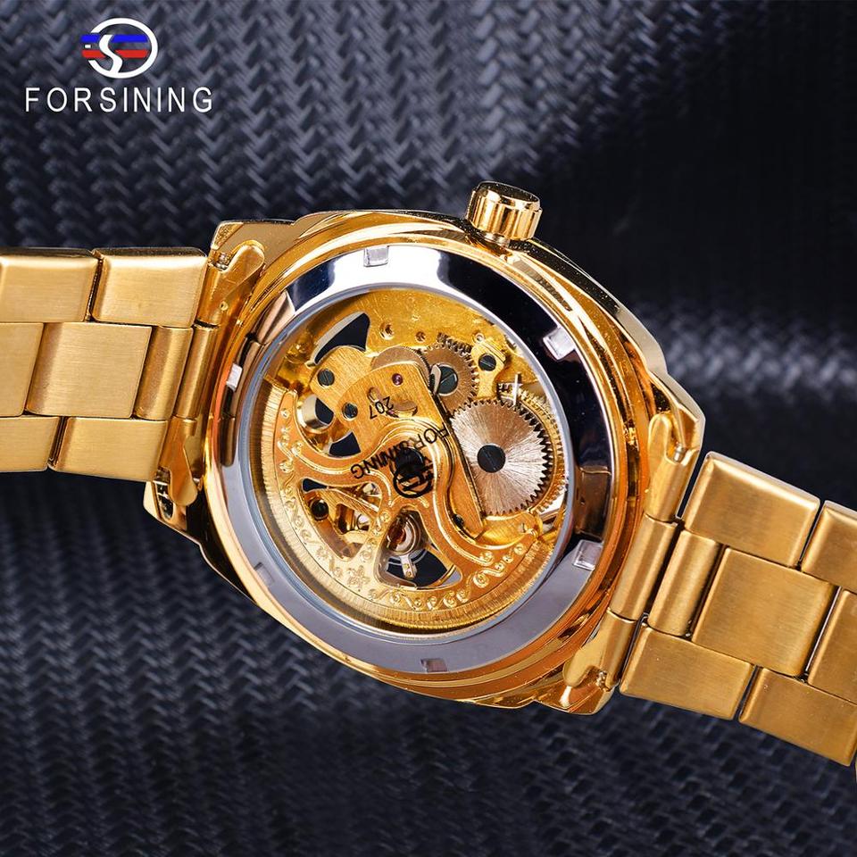 New Men Forsining Transparent Watch Retro Automatic Mechanical Watch Top Brand Luxury Full Golden Luminous Hands Skeleton Clock