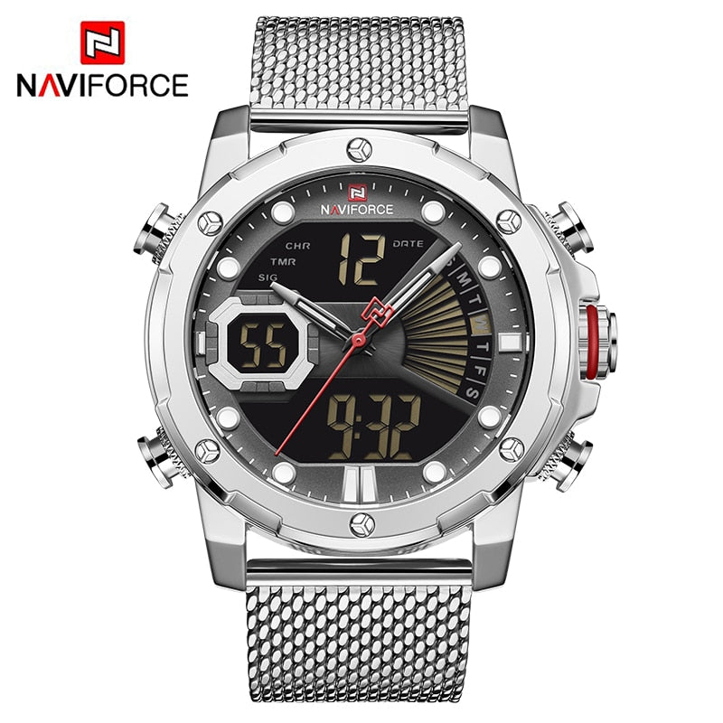 Original Watches For Men Luxury Brand Quartz Dual Display Military Sports Wrist Watch Mesh Steel Band Waterproof Clock