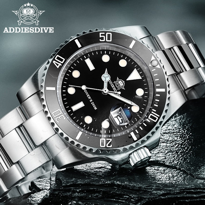 Addies Dive Men High Quality Watch 200m Waterproof Quartz Watch Ceramic Bezel Calendar Display C3 Super Luminous Watches