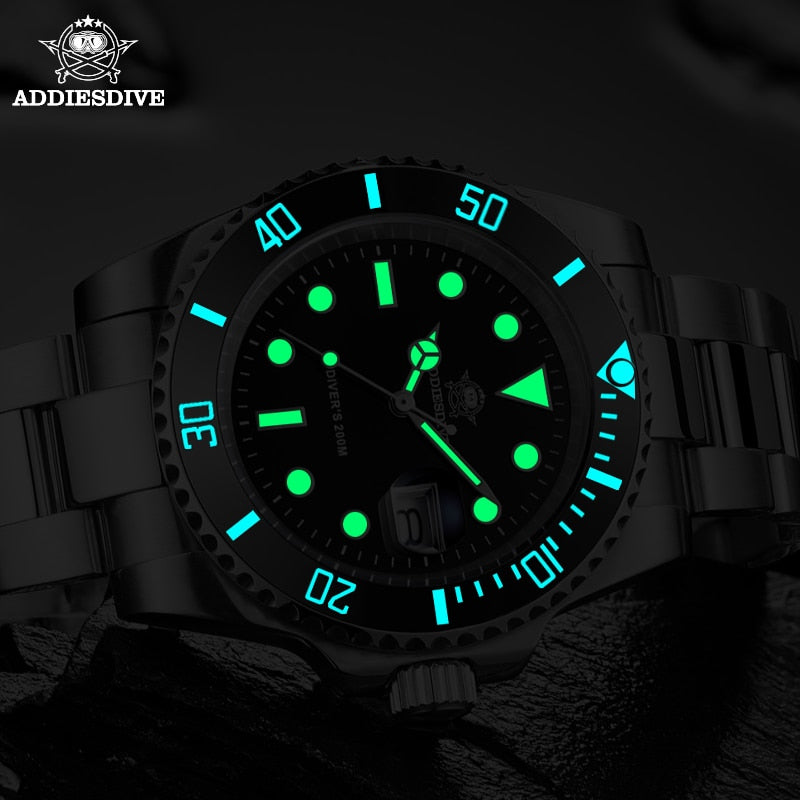 Addies Dive Men High Quality Watch 200m Waterproof Quartz Watch Ceramic Bezel Calendar Display C3 Super Luminous Watches