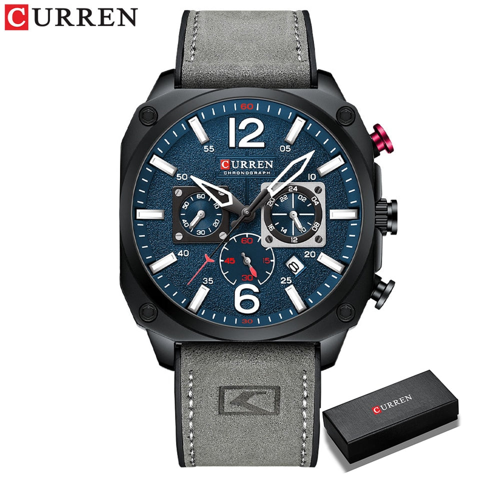 New Men Watch Fashion Waterproof Multi-function Chronograph Clock Leather Six Needle Calendar luminous Quartz Watches