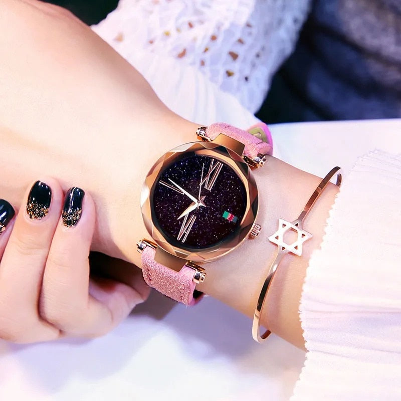 Brand Women Watches Fashion Square Ladies Quartz Watch Bracelet Set Green Dial Simple Rose Gold Mesh Luxury Women Watches leather pink-1