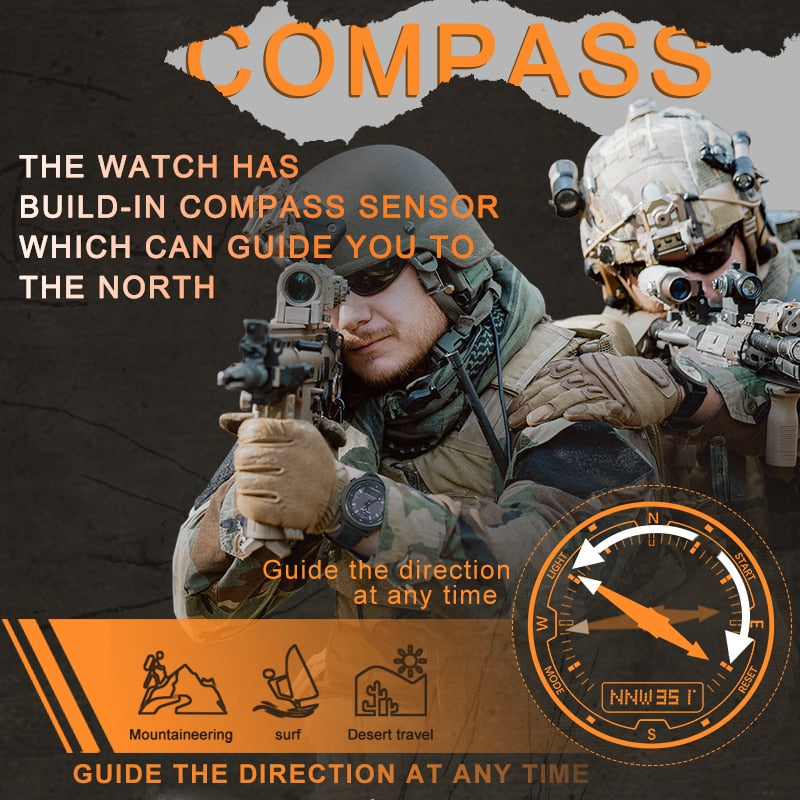 Men Solar Power Digital Watch Men Outdoor Smart Watches Full Metal Waterproof 50M Compass Army Military Style Clock