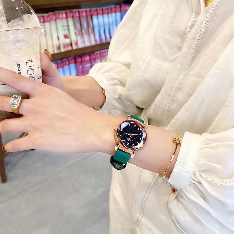 Brand Women Watches Fashion Square Ladies Quartz Watch Bracelet Set Green Dial Simple Rose Gold Mesh Luxury Women Watches leather green