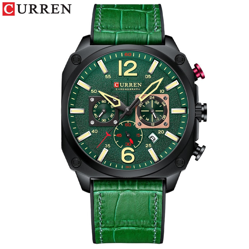 New Men Watch Fashion Waterproof Multi-function Chronograph Clock Leather Six Needle Calendar luminous Quartz Watches