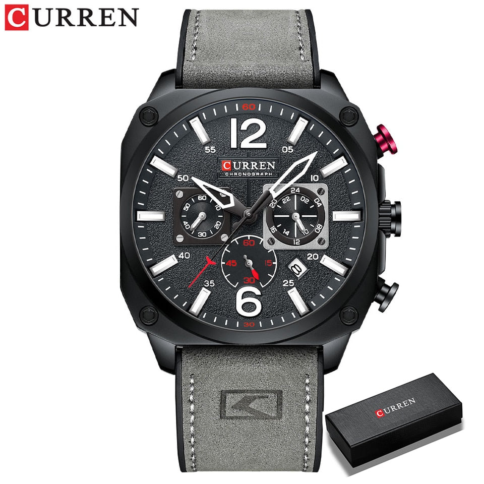 New Men Watch Fashion Waterproof Multi-function Chronograph Clock Leather Six Needle Calendar luminous Quartz Watches