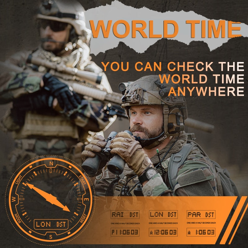 Men Solar Power Digital Watch Men Outdoor Smart Watches Full Metal Waterproof 50M Compass Army Military Style Clock
