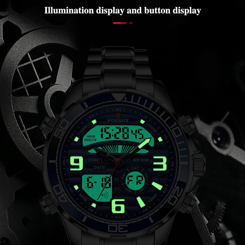 New Mens Watch Luxury Business Digital Dual Display Quart Watch For Men Waterproof Luminous Chronograph Wristwatch