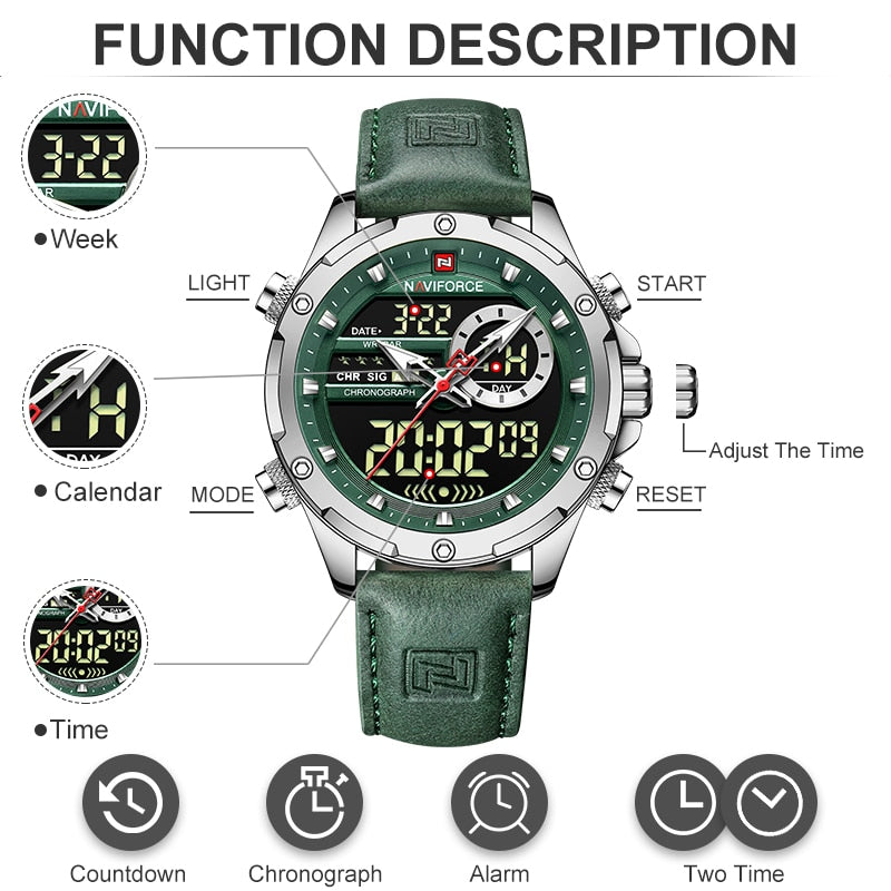New Watches Men Luxury Brand Military Sport Men’s Wrist Watch Chronograph Quartz Waterproof Watch Leather Male Clock