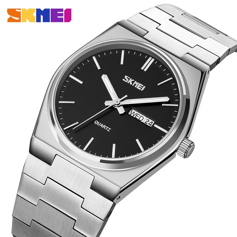 New Casual Quartz Clock Male Full Steel Time Week Date Sports Watch Mens Waterproof Business Wristwatches Man reloj hombre