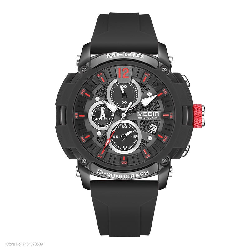 Sport Watches for Men Fashion Waterproof Luminous Chronograph Quartz Wristwatch with Auto Date Silicone Strap