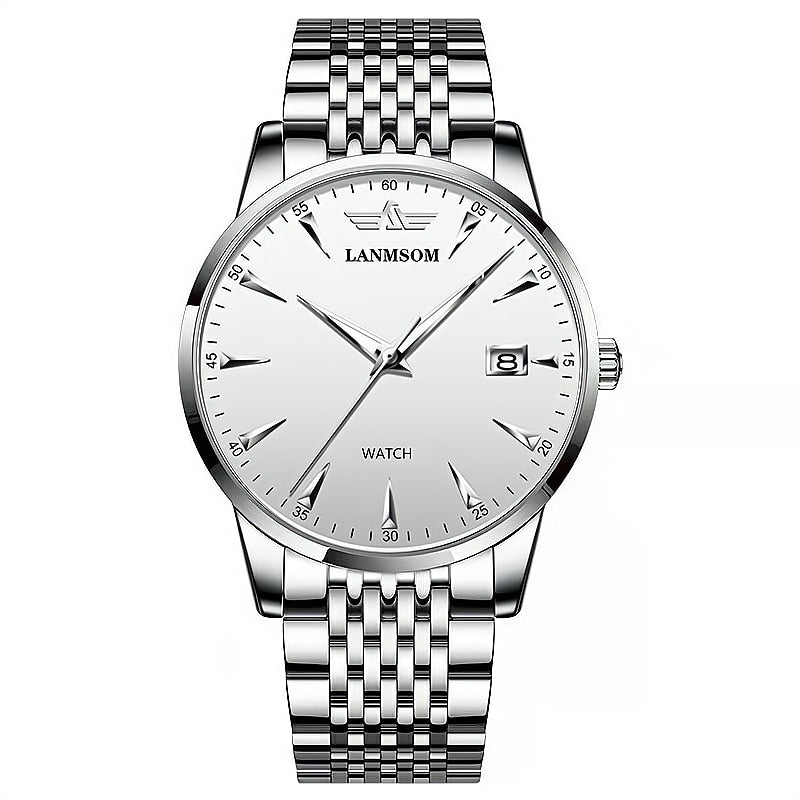 Casual Sport Chronograph Men Watches Stainless Steel Band Wristwatch Big Dial Quartz Clock with Luminous Pointers